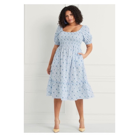 New! HILL HOUSE The Louisa Nap Midi Dress in Blue Ditsy - Picture 3 of 14